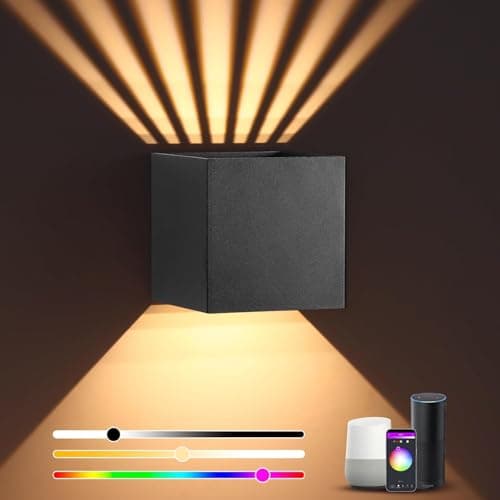 Image of OurLeeme RGB Smart LED Wall Light Indoor Outdoor, Warm White Up and Down Dimmable Cube RGB App Tuya WiFi LED Smart Wall Lamps, IP65 Waterproof for Living Room Hallway Bedroom Garden Porch Courtyard
