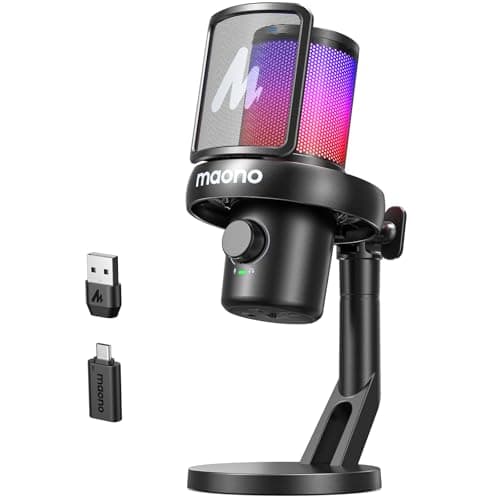 Image of MAONO Wireless Microphones for PC, Gaming Mic with Software AI Voice Change, One-tap Noise Cancellation, Custom EQ, Adjustable RGB Light, Monitoring, for Gaming, Podcasting, Streaming, DM40 Black