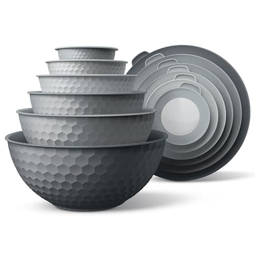 Image of COOK WITH COLOR Mixing Bowls with Lids - 12 Piece Plastic Nesting Bowls Set includes 6 Prep Bowls and 6 Lids, Microwave Safe Mixing Bowl Set, Grey Embossed
