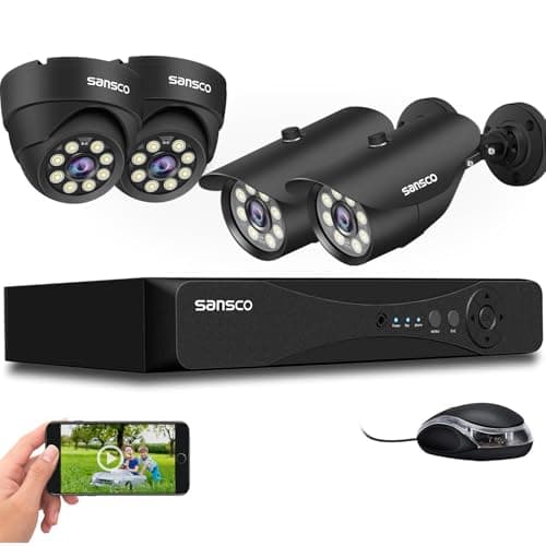 Image of SANSCO 5MP HD CCTV Camera System, 8 Channel 5MP DVR, 4pcs Weatherproof Outdoor Camera (Dome and Bullet, Night Vision, Vandal Proof Casing, Motion Detection, Email &APP Alert, No Hard Drive)