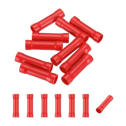 Image of sourcing map 10 Pcs Fully Insulated Butt Connectors, BV8 10-7 Gauge Copper Wiring Crimps Terminals Kit, Straight Wire Terminals for Wire Connection Electrical, Red