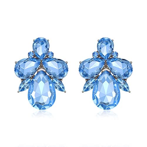 Image of EVER FAITH Light Blue Stud Earrings for Women, Sparkly Rhinestone Crystal Lightweight Hypoallergenic Teardrop Statement Studs Earring Jewellery Gifts for Wedding Prom Party