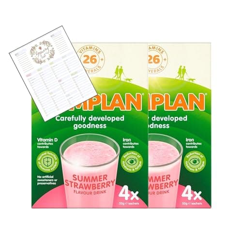 Image of Nutritional Drink Sachets Bundle which Contains Complan Strawberry Shake Sachets 4 x 55g - Pack of 2 with Grocery List Card