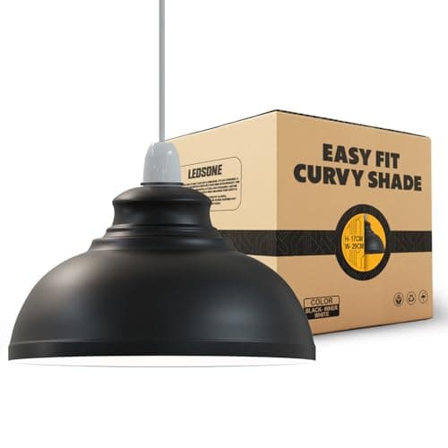 Image of LEDSONE Retro Black Inner White Metal Ceiling Lampshade 29cm Easy Fit Modern Hanging Pendant Lightshade for Bedroom Dining Room Hallway Office Industrial Kitchen Restaurant Bar