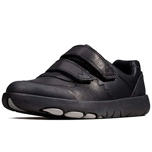 Image of Clarks Rex Pace Toddler Leather Shoes in Black Extra Wide Fit Size 7.5
