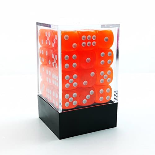 Image of Bescon 12mm 6 Sided Dice 36 in Brick Box, 12mm Six Sided Die (36) Block of Dice, Translucent Orange With White Pips