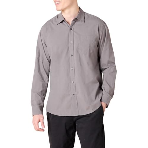 Image of Amazon Essentials Men's Regular-Fit Long-Sleeve Casual Poplin Shirt, Grey, XL