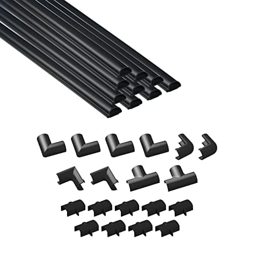 Image of D-Line 20x10mm Cable Trunking 4m Multipack, Half Round Profile, Self-Adhesive Wire Cover, Paintable Cable Management - 10x 20mm (W) x 10mm (H) x 40cm Lengths and Accessories - Black