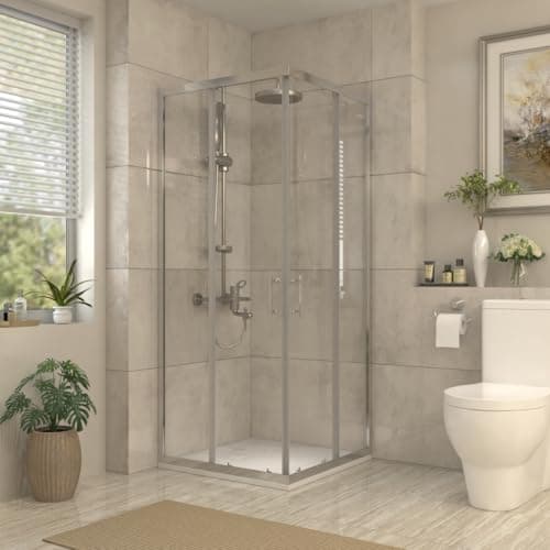 Image of Aquariss 900x900mm Chrome Framed Sliding Doors Corner Entry Square Shower Enclosure 6mm Tempered Glass Screen Shower Cubicle