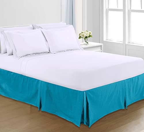 Image of Sapphire Collection PLAIN DYED POLY COTTON PLEATED PLATFORM BASE VALANCE SHEETS (Single, Teal)