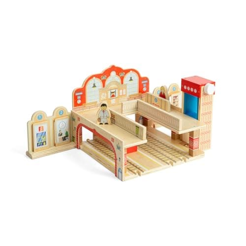Image of Bigjigs Rail Grand Central Station | Accessories for Wooden Train Track Sets | Kids Railway Expansion Set | City Station for Wood Model Trains | Educational Toddler Toys | Gifts for 3+ Year Olds