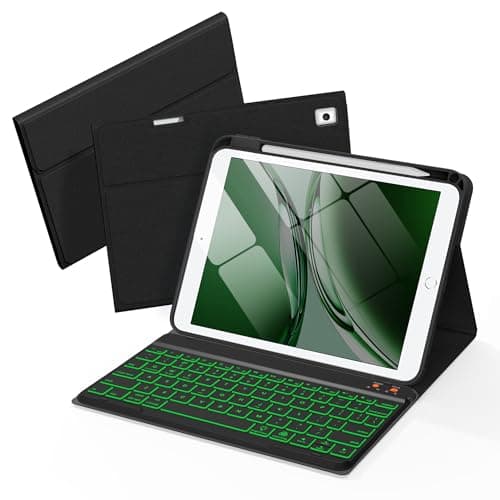 Image of Senyoson Keyboard Case for iPad 9th 8th 7th Generation Case 10.2" - 7 Colors Backlit Detachable Folio Keyboard Cover with Pencil Holder for iPad Pro 10.5" / iPad Air 3rd Gen (Black)