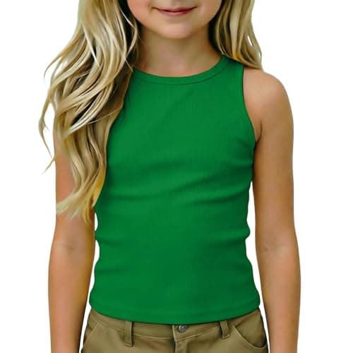 Image of Girls Tops Girls Tank Tops Athletic Tank Tops Racerback Round Neck Sleeveless Undershirts Tops Dance Workout Yoga Shirts for Teens, Green, 9-10 Years