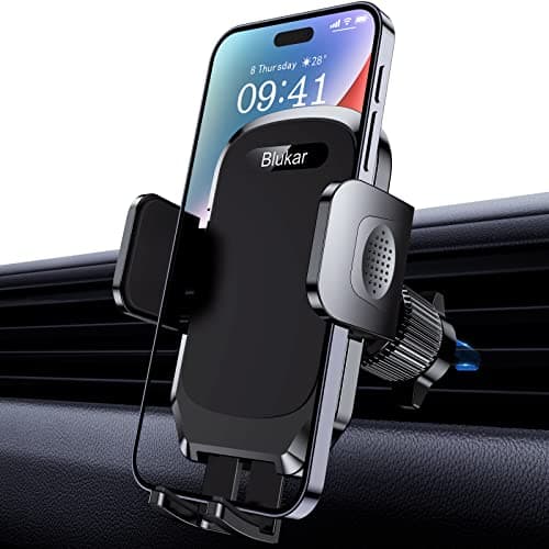 Image of Blukar Car Phone Holder, Air Vent Car Phone Mount Cradle 360° Rotation - Upgraded Super Stable Hook Clip - One Button Release Holder for iPhone, Galaxy, All 4.0''-6.7'' Smartphones