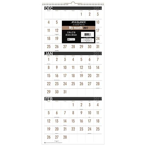 Image of AT-A-GLANCE Wall Calendar, 2018, December 2017 - January 2019, 3-Month Display, 12" x 27", Wirebound, Contemporary (PM11X28)