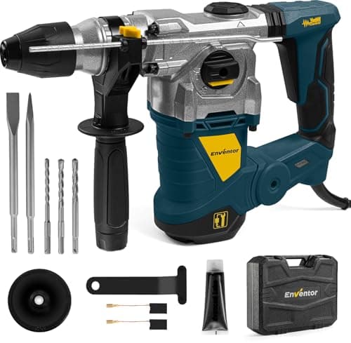 Image of Enventor Hammer Drill, 1500W Heavy Duty Electric Rotary Hammer Drill, 360° Auxiliary Handle, SDS-Plus, for Concrete, Masonry, Brick, Steel, Wood, Blue