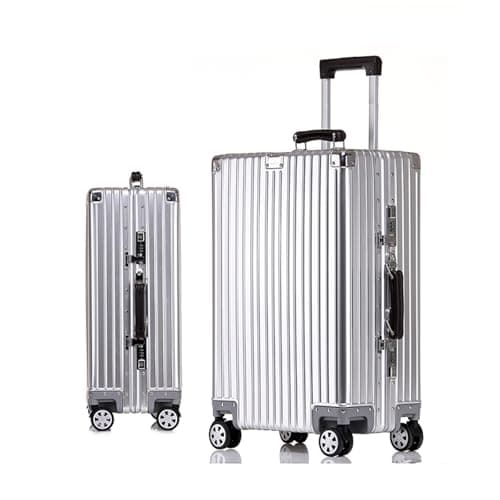 Image of GIIYOEW Aluminium Suitcase Silver Carry on Luggage Hard Shell Trolley Suitcase Without Zip Hard Case Travel Suitcase with Wheels,Silver,29in
