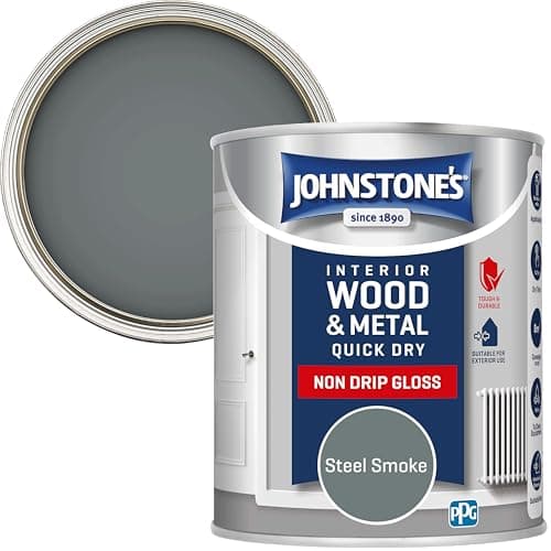 Image of Johnstone's - Wood & Metal Paint - Gloss Finish - Steel Smoke - 750ml - Water Based - Non Drip & Quick Drying - Radiator Paint - Low Odour - Dry in 1-2 Hours - 8m2 Coverage per Litre
