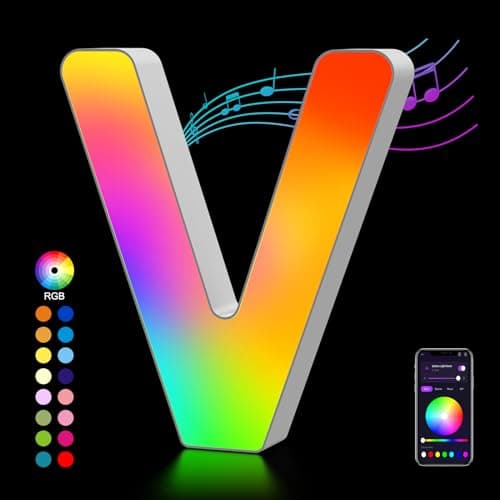 Image of Light Up Letters USB Powered, LED Letter Lights Color Changing Alphabet Sign Gifts for Girls Women Party Birthday Decorations, APP Control, Night Light Christmas Valentine Wall Table Decor - V