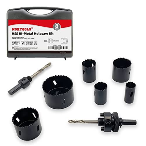 Image of NORTOOLS Bi-Metal Hole Saw Kit, 8PCS M3 HSS Cutting Tool Drill Bit Sets with 6PCS 22-68 mm Saw Blades,2 Mandrels for Soft Metal,Plywood, PVC Board and Plastic, Heavy Duty Deep Hole Cutter Set