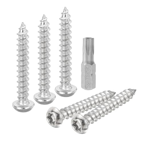 Image of sourcing map M6 x 40mm Button Head Torx Security Sheet Metal Screws, 10pcs 304 Stainless Steel Tamper Resistant Self Tapping Screws, Anti-Theft Wood Screws with T30 Bit (Silver)