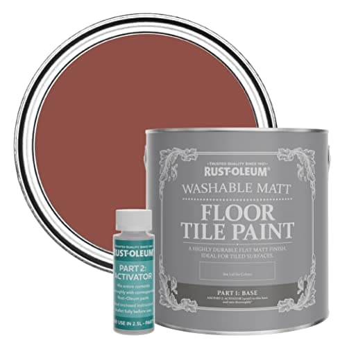 Image of Rust-Oleum Red Washable Matt Floor Tile Paint - Fire Brick 2.5L