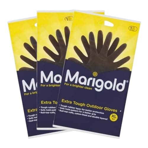 Image of 3 X Gardening Rubber Gloves Extra Tough & Non-Slip Grip for Outdoor Cleaning | Roll-top Cuffs Cotton-lined & Double Layered | Extra Large Black