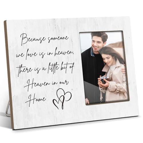 Image of TRKAE Memorial Picture Frame, Because Someone We Love Little Bit of Heaven, Sympathy Gifts Bereavement Gifts for Loss Of Loved One, 4x6 Wooden Photo Frame For Wall Tabletop Display /044