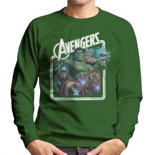 Image of All+Every Marvel Avengers The Hulk Thor Captain America And Iron Man Men's Sweatshirt Bottle Green