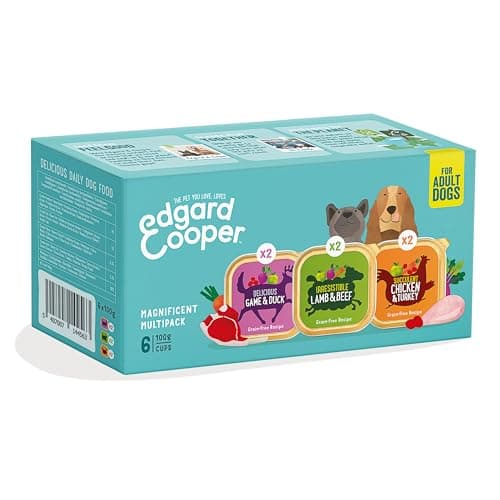 Image of Edgard Cooper Adult Wet Dog Food Cups Multipack, Game-Lamb-Chicken, 6 x 100g - Fresh meat, Hypoallergenic, Salmon with Tasty Fresh Meat, High Protein Natural Ingredients