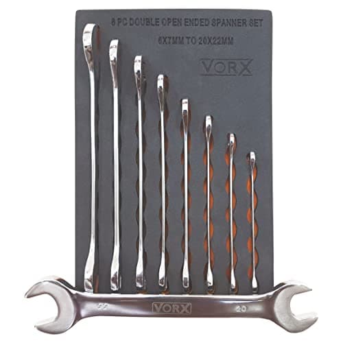 Image of VORX Spanner Set 8pc Double Open Ended Spanner Set Deep Drop Forged 6x7metric to 20x22 Metric Sizes Supplied in Heavy Storage EVA Foam Tray 1% of Sale Value Will be Donated to Hospital Sheffield