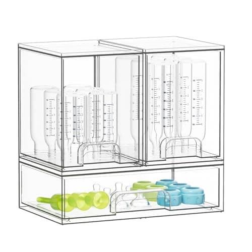 Image of SpaceAid Bottle Storage Organizer Baby - Acrylic Bottles Station Organizer Container, Stackable Clear Drawers for Countertop, Vanity, Bathroom, Cabinet, Pantry Organization, 3 Pack, 2M1L, 10.9" H