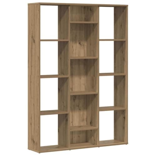 Image of Engineered Wood Room Divider Bookcase with 13 Compartments for Magazines and DVDs, Versatile Office Partition Shelf, Old Wood Style 100x24x140 cm