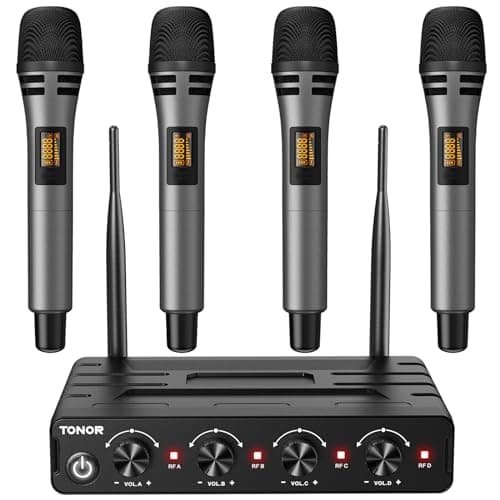 Image of TONOR Wireless Microphones System with 4x10 Channels Cordless Handheld Microfono Inalambrico, 60 m/200FT UHF Range, Mics with Stable Signal Transmission for Karaoke Singing Party Church Wedding
