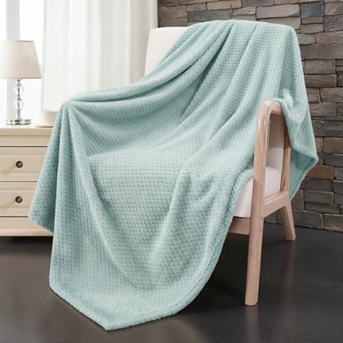 Image of Dolce Vari Premium Waffle Whisper Fleece Throw Blankets Honeycomb Super Soft Warm Cozy Over Sofa Bed Throw Blanket (Duck egg, Single)