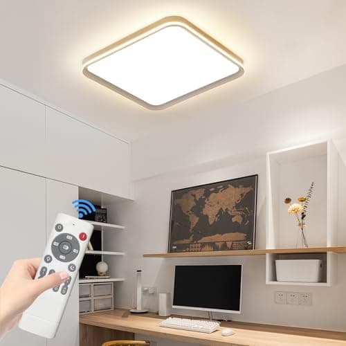 Image of Mikeru 50cm LED Flush Mount Ceiling Light Square, Dimmable LED Full Spectrum Ceiling Light 10% to 100% Ultra Thin Bathroom Lighting 3 Color Change 3000K/4500K/6500K for Office, Living Room