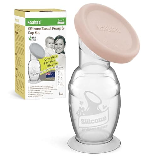 Image of haakaa Manual Silicone Breast Pump with Suction Base and Silicone lid Set– Patented Design, Hands-Free Silent Operation, Natural Suction, Spill-Proof & Easy to Clean, 4oz/100ml, Blush