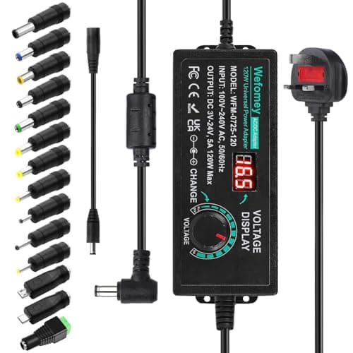 Image of Wefomey Universal Power Supply 3V~24V 5A 120W Adjustable Variable AC/DC Adapter Charger, 100V-240V AC to DC Converter with LED Voltage Display & 14 Tips & Polarity Converter