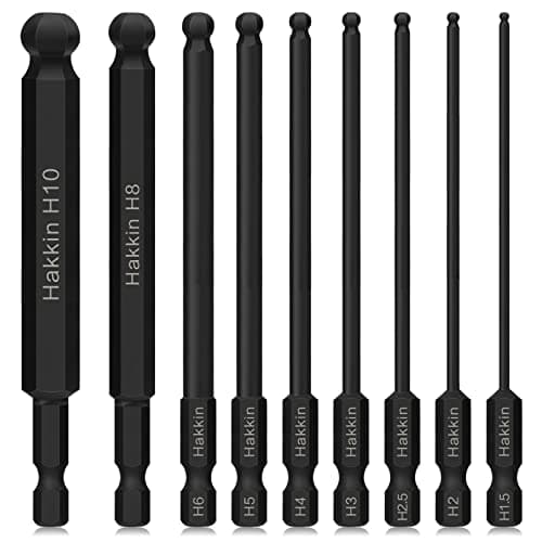 Image of Hakkin Ball End Hex Bits 9Pcs Allen Key Bits 1/4” Shank S2 Steel Phosphate Treatment Magnetic Allen Wrench Screwdriver Bit Metric H1.5-H10 Key Set for Furniture Assembly