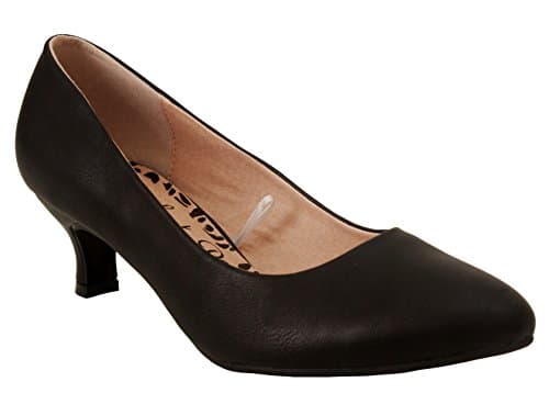 Image of Ladies Womens Wide Fit Memory Foam Comfort Plus Patent Formal Slip On Kitten Heel Party Office Work Court Shoes - Sizes UK 3-8 (UK 6, Black PU)