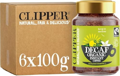 Image of Clipper Decaf Organic Coffee | 6x 100g Jars Decaffeinated Instant Coffee | Bulk Buy for Home & Catering | Gourmet Sustainable Fairtrade Coffee by Clipper Teas | Ethically Sourced