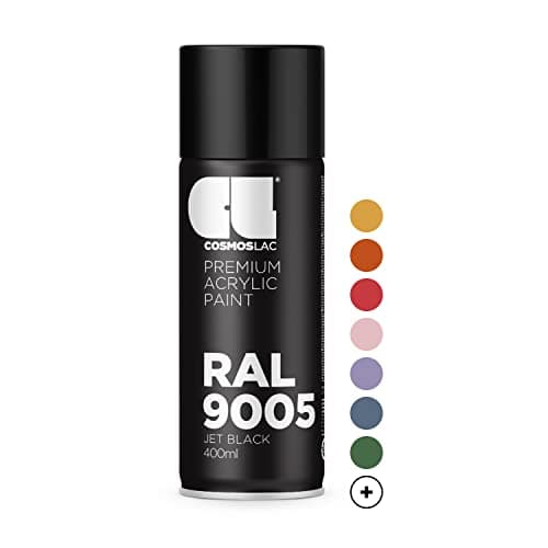 Image of Cosmos LAC Acrylic Paint Spray Can in Many RAL Colours, 400 ml Spray Can Perfect for DIY, Upcycling and Other Painting Work RAL 9005 GLOSS BLACK N303