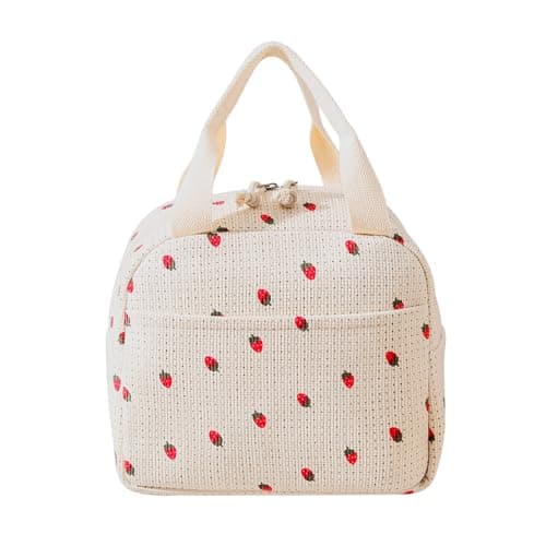 Image of YcsRnn Stanley Lunch Bag, Girls Lunch Bag for Packed Lunches, Small Cooler Bag with Insulated Design, Pink Strawberry Style Lunchbag for Daily Use, Compact Size for Easy Carrying