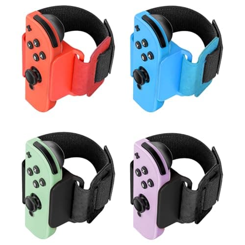Image of MENEEA [4 PACK] Wristband for Just-Dance 2026/2025 2024 2023 for Zumba Burn It Up, for Nintendo Switch& Swith OLED for Joy-Cons, Adjustable Wrist Strap for Adult and Kids, Skin-kindly Black Red Blue