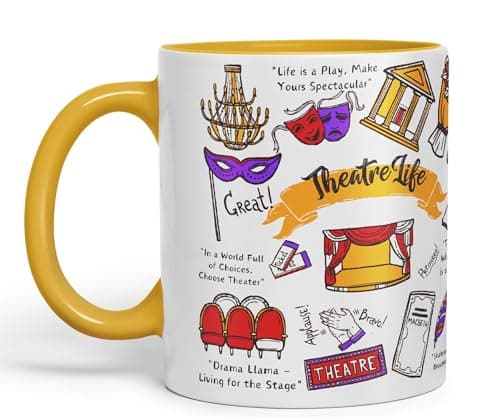 Image of Vixar Theatre Life Theatre Drama Llama Brodway Stage Joke sarkasm Sarcastic Ceramic Coloured Mug Cup for Tea Coffee Hot Brew 330ml 11Oz Gift (G Yellow)
