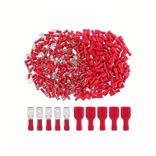 Image of 200pcs 6.3mm red Gauge Fully Insulated Male/Female Spade Quick Splice Terminals - The Wire Crimp Connector Set!