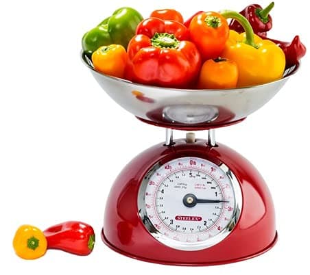 Image of Steelex Traditional Kitchen Scales 5kg Capacity - Large Bowl with Pouring Lip (Red)
