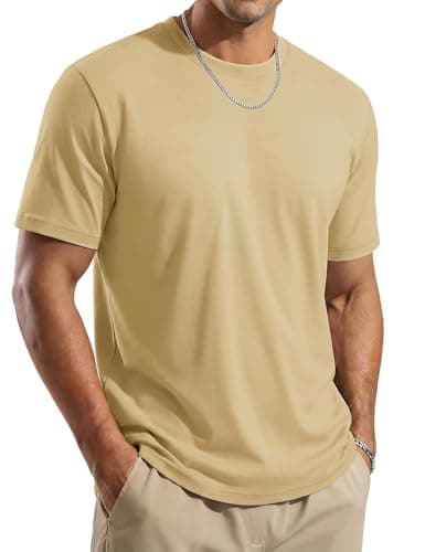 Image of TACVASEN Men's T Shirt Short Sleeve UPF 80+ Quick Dry Tshirts Summer Casual Workout Running Tops Lightweight Breathable Khaki M