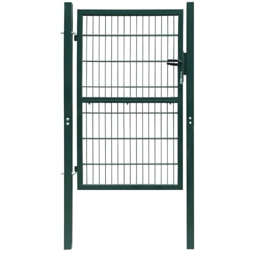 Image of vidaXL 2D Metal Garden Fence Gate Yard Wire Mesh Single Door Green with Lock 106x230cm