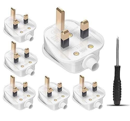 Image of UK 3 Pin Plug 13A Fused Mains Plugs for Security Lights Floodlights Pack of 6 White